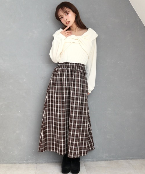CECIL McBEE(セシルマクビー)の「リブツイストチェックドッキングワンピース(ワンピース・レディース・ブラウン/ブラック・MEDIUM)」の3枚目の写真