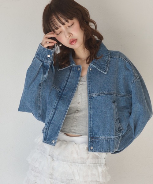 Nadana(ナダナ)の「デニムショートジャケット(デニムジャケット・レディース・ブラック/サックスブルー・MEDIUM)」の2枚目の写真
