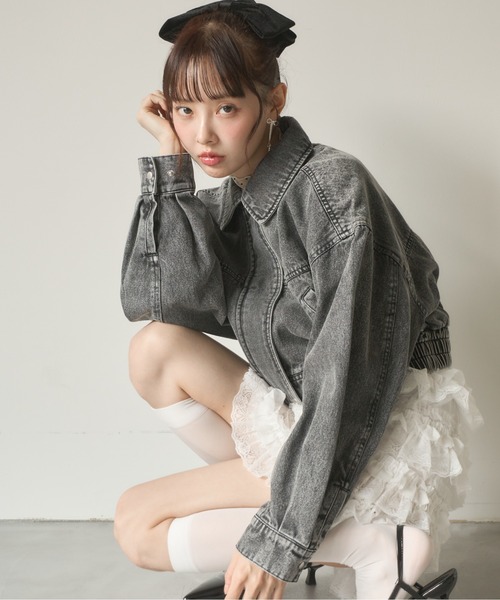 Nadana(ナダナ)の「デニムショートジャケット(デニムジャケット・レディース・ブラック/サックスブルー・MEDIUM)」の1枚目の写真