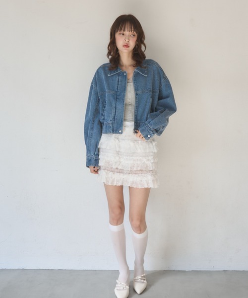 Nadana(ナダナ)の「デニムショートジャケット(デニムジャケット・レディース・ブラック/サックスブルー・MEDIUM)」の7枚目の写真