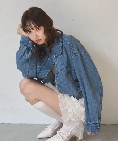Nadana(ナダナ)の「デニムショートジャケット(デニムジャケット・レディース・ブラック/サックスブルー・MEDIUM)」の11枚目の写真