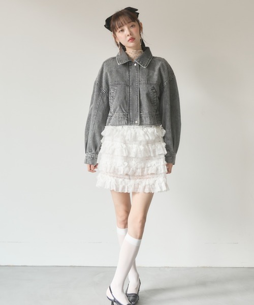 Nadana(ナダナ)の「デニムショートジャケット(デニムジャケット・レディース・ブラック/サックスブルー・MEDIUM)」の13枚目の写真