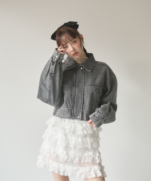 Nadana(ナダナ)の「デニムショートジャケット(デニムジャケット・レディース・ブラック/サックスブルー・MEDIUM)」の6枚目の写真