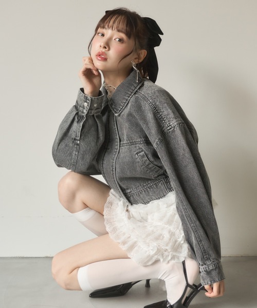 Nadana(ナダナ)の「デニムショートジャケット(デニムジャケット・レディース・ブラック/サックスブルー・MEDIUM)」の4枚目の写真