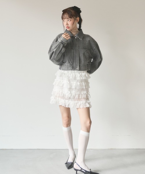 Nadana(ナダナ)の「デニムショートジャケット(デニムジャケット・レディース・ブラック/サックスブルー・MEDIUM)」の15枚目の写真