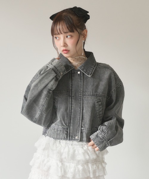 Nadana(ナダナ)の「デニムショートジャケット(デニムジャケット・レディース・ブラック/サックスブルー・MEDIUM)」の3枚目の写真