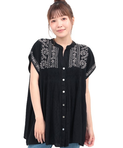 チチカカ(チチカカ)の「Rico ボタニカルハンド刺繍ブラウス(シャツ/ブラウス・レディース・ブラック/ナチュラル/ライトグリーン・FREE)」の8枚目の写真