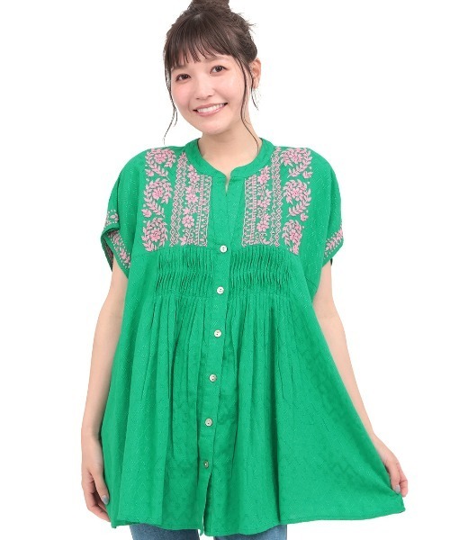 チチカカ(チチカカ)の「Rico ボタニカルハンド刺繍ブラウス(シャツ/ブラウス・レディース・ブラック/ナチュラル/ライトグリーン・FREE)」の10枚目の写真