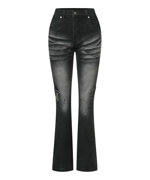 MUCENT(ムセント)の「アーデンウォッシングブーツカットカーゴデニムパンツ(デニムパンツ・レディース・ブラック・MEDIUM/SMALL)」の2枚目の写真