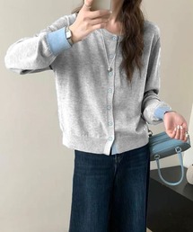 配色リブ ニットカーディガン