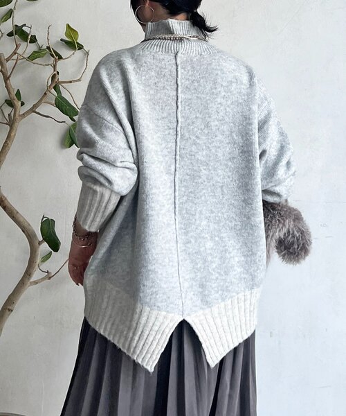 un dix cors（アンディコール）の「配色ストレッチニットプルオーバー（ニット/セーター・レディース・グレー/チャコールグレー・FREE）」の4枚目の写真