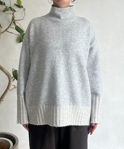 un dix cors（アンディコール）の「配色ストレッチニットプルオーバー（ニット/セーター・レディース・グレー/チャコールグレー・FREE）」の9枚目の写真