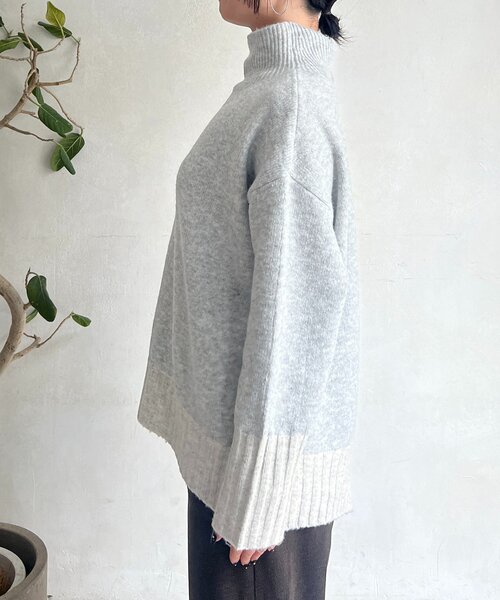 un dix cors（アンディコール）の「配色ストレッチニットプルオーバー（ニット/セーター・レディース・グレー/チャコールグレー・FREE）」の10枚目の写真