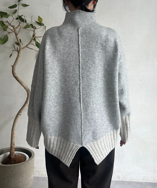 un dix cors（アンディコール）の「配色ストレッチニットプルオーバー（ニット/セーター・レディース・グレー/チャコールグレー・FREE）」の11枚目の写真