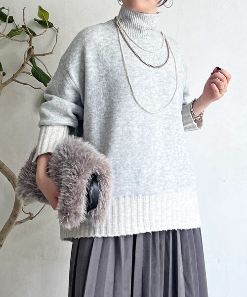 un dix cors（アンディコール）の「配色ストレッチニットプルオーバー（ニット/セーター・レディース・グレー/チャコールグレー・FREE）」の16枚目の写真