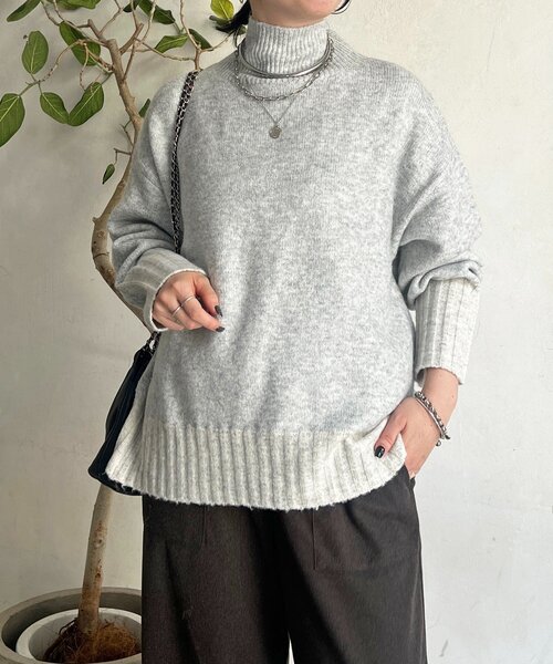 un dix cors（アンディコール）の「配色ストレッチニットプルオーバー（ニット/セーター・レディース・グレー/チャコールグレー・FREE）」の17枚目の写真