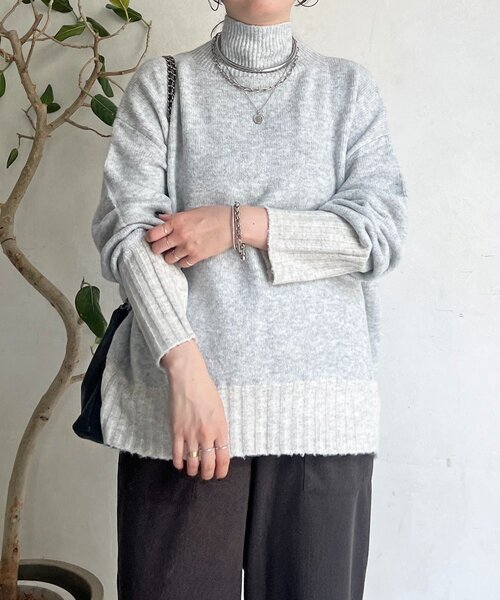 un dix cors（アンディコール）の「配色ストレッチニットプルオーバー（ニット/セーター・レディース・グレー/チャコールグレー・FREE）」の18枚目の写真
