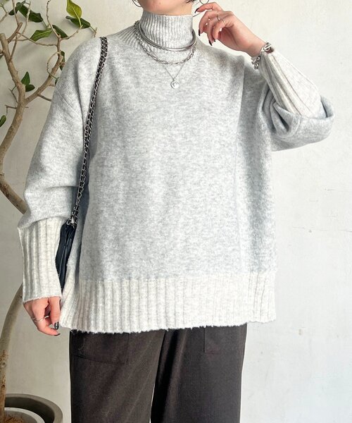 un dix cors（アンディコール）の「配色ストレッチニットプルオーバー（ニット/セーター・レディース・グレー/チャコールグレー・FREE）」の19枚目の写真
