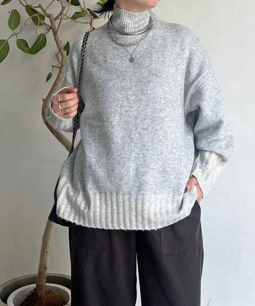 un dix cors（アンディコール）の「配色ストレッチニットプルオーバー（ニット/セーター・レディース・グレー/チャコールグレー・FREE）」の20枚目の写真