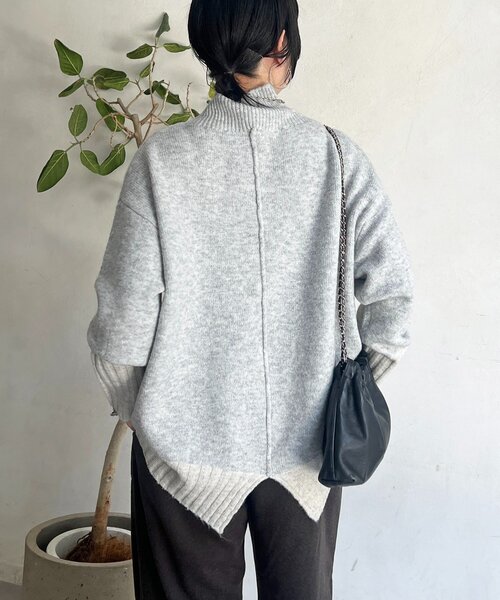 un dix cors（アンディコール）の「配色ストレッチニットプルオーバー（ニット/セーター・レディース・グレー/チャコールグレー・FREE）」の21枚目の写真