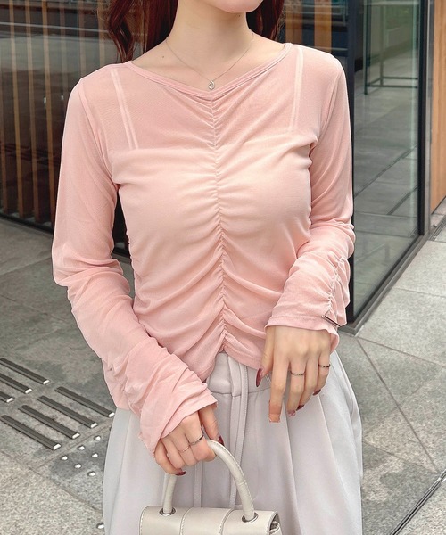SOELA(ソエラ)の「【INGNI SOELA】フロントギャザートップス/WEB限定(Tシャツ/カットソー・レディース・ピンク/ブラック/オフホワイト・FREE)」の3枚目の写真