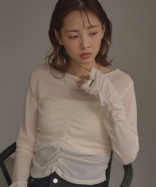 SOELA(ソエラ)の「【INGNI SOELA】フロントギャザートップス/WEB限定(Tシャツ/カットソー・レディース・ピンク/ブラック/オフホワイト・FREE)」の13枚目の写真