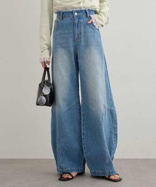 mystic（ミスティック）の「バレルBIGデニム（デニムパンツ・レディース・ブルー/ベージュ・1/2）」の2枚目の写真