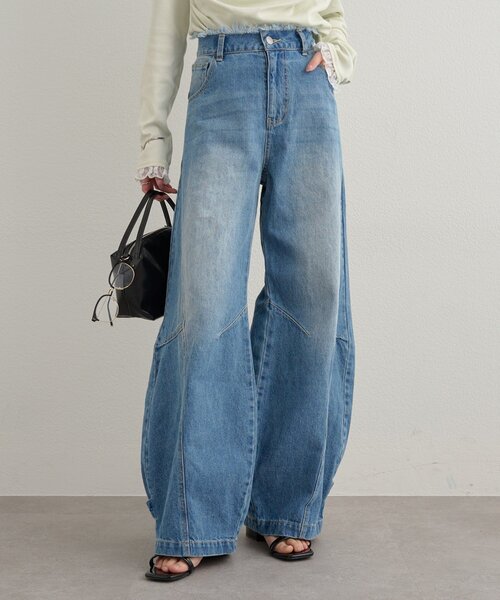 mystic（ミスティック）の「バレルBIGデニム（デニムパンツ・レディース・ブルー/ベージュ・1/2）」の3枚目の写真