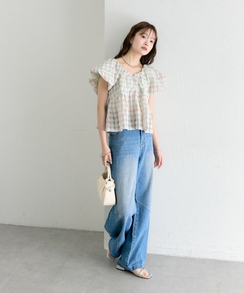 mystic（ミスティック）の「バレルBIGデニム（デニムパンツ・レディース・ブルー/ベージュ・1/2）」の13枚目の写真