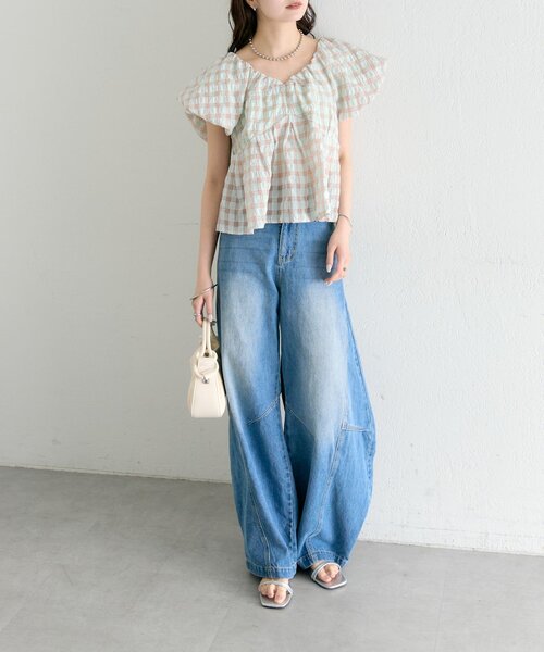 mystic（ミスティック）の「バレルBIGデニム（デニムパンツ・レディース・ブルー/ベージュ・1/2）」の14枚目の写真