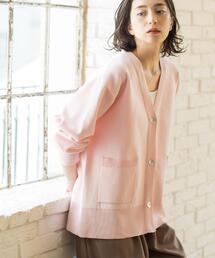 Vネックミドルニットカーディガン【洗濯機OK】