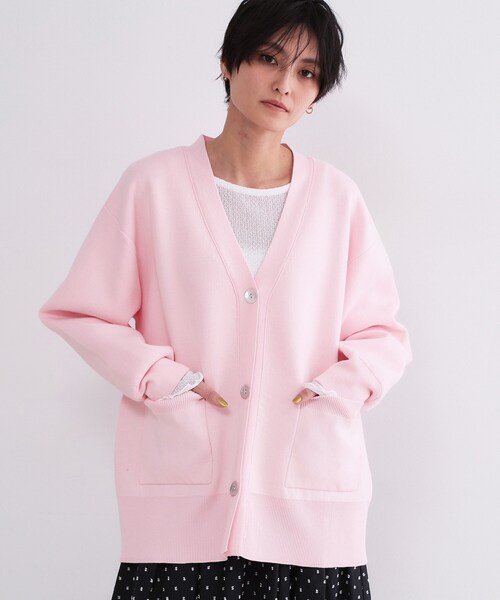 OPAQUE.CLIP（オペークドットクリップ）の「Vネックミドルニットカーディガン【洗濯機OK】（カーディガン/ボレロ・レディース・オフホワイト/ネイビー/ブルー系5/ピンク・40/38/42）」の18枚目の写真