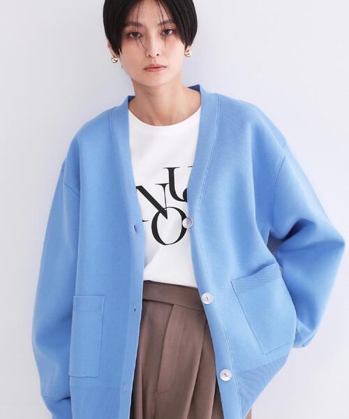 OPAQUE.CLIP（オペークドットクリップ）の「Vネックミドルニットカーディガン【洗濯機OK】（カーディガン/ボレロ・レディース・オフホワイト/ネイビー/ブルー系5/ピンク・40/38/42）」の7枚目の写真