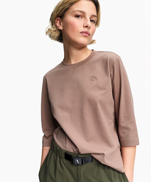 AIGLE（エーグル）の「プライムフレックス DFT UVC 3/4スリーブ ワンポイントロゴ刺繍 7分袖Tシャツ（Tシャツ/カットソー・レディース・パープル/ホワイト/ブラウン・XS/M/S/L/XL）」の4枚目の写真