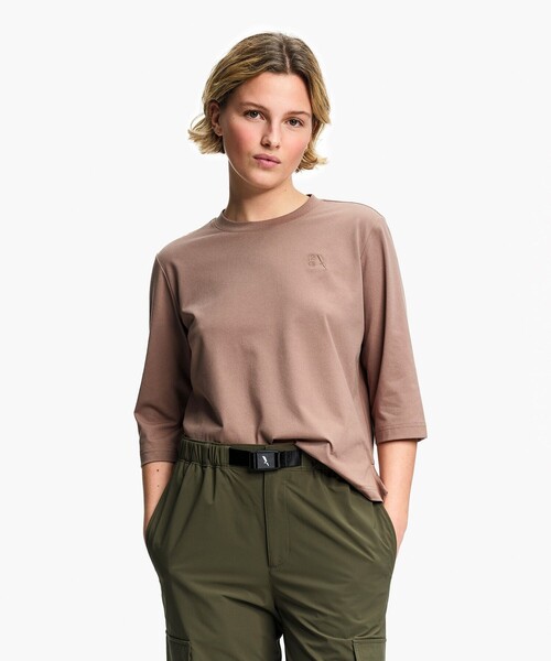 AIGLE（エーグル）の「プライムフレックス DFT UVC 3/4スリーブ ワンポイントロゴ刺繍 7分袖Tシャツ（Tシャツ/カットソー・レディース・パープル/ホワイト/ブラウン・XS/M/S/L/XL）」の6枚目の写真