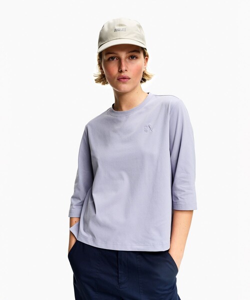 AIGLE（エーグル）の「プライムフレックス DFT UVC 3/4スリーブ ワンポイントロゴ刺繍 7分袖Tシャツ（Tシャツ/カットソー・レディース・パープル/ホワイト/ブラウン・XS/M/S/L/XL）」の12枚目の写真