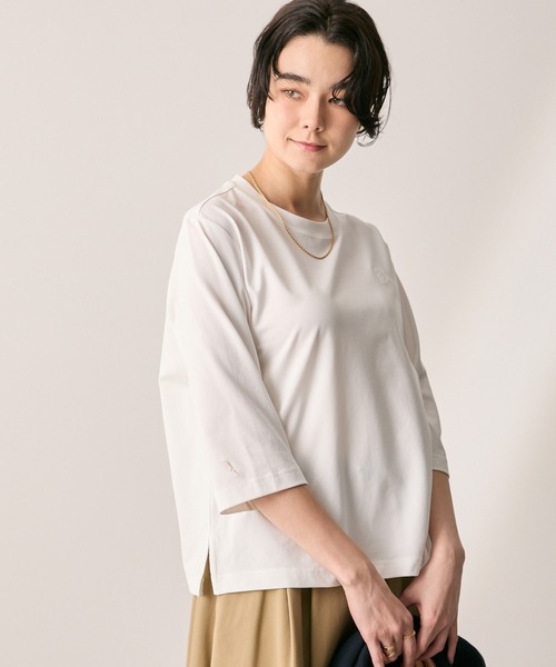 AIGLE（エーグル）の「プライムフレックス DFT UVC 3/4スリーブ ワンポイントロゴ刺繍 7分袖Tシャツ（Tシャツ/カットソー・レディース・パープル/ホワイト/ブラウン・XS/M/S/L/XL）」の11枚目の写真