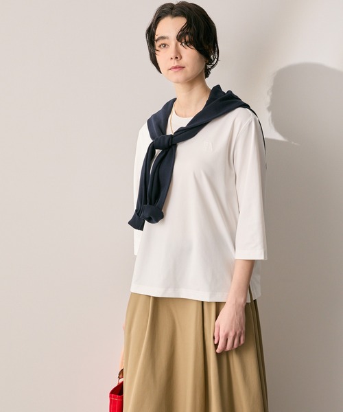 AIGLE（エーグル）の「プライムフレックス DFT UVC 3/4スリーブ ワンポイントロゴ刺繍 7分袖Tシャツ（Tシャツ/カットソー・レディース・パープル/ホワイト/ブラウン・XS/M/S/L/XL）」の8枚目の写真