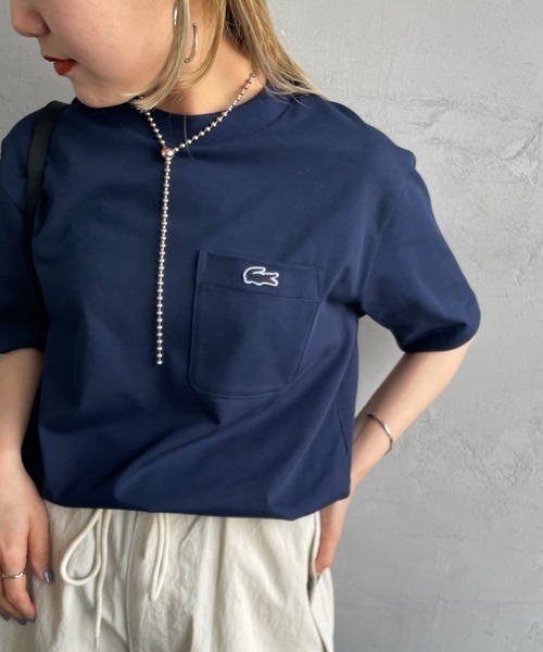 LACOSTE（ラコステ）の「[LACOSTE/ラコステ] ワンポイントロゴ クルーネックポケットTシャツ（Tシャツ/カットソー・レディース・ブラック/ネイビー/ホワイト・3/4/5/6/2）」の3枚目の写真