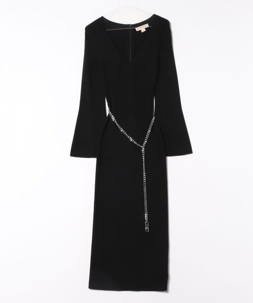 MICHAEL KORS(マイケルコース)の「Vネック ベルスリーブ メリノ ドレス(ワンピース・レディース・ブラック・S/XXS/XS/M)」の4枚目の写真