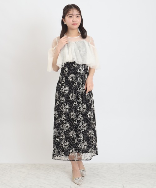 TRUDEA（トルディア）の「チュールフリルフラワー刺繍（ドレス・レディース・ブラック/グリーン/オレンジ/ネイビー・MEDIUM/SMALL）」の15枚目の写真