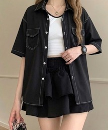 【UNISEX】ダブルフラップステッチ半袖シャツ