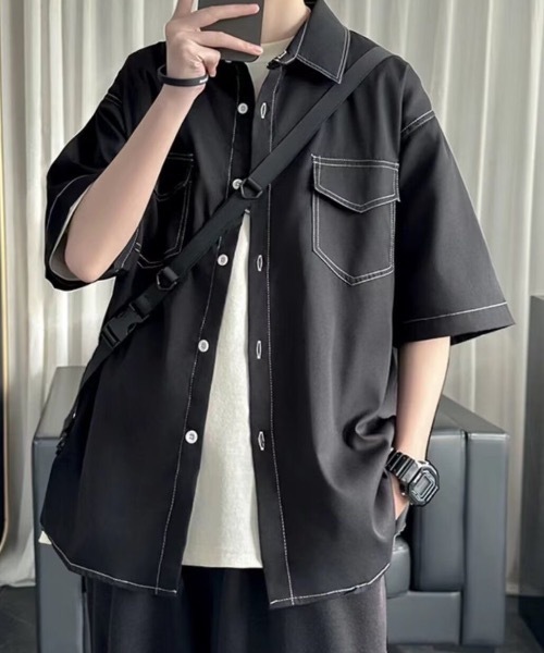 SHEPP(シープ)の「【UNISEX】ダブルフラップステッチ半袖シャツ(シャツ/ブラウス・メンズ・ブラック/ホワイト/ブラウン・M/L)」の7枚目の写真