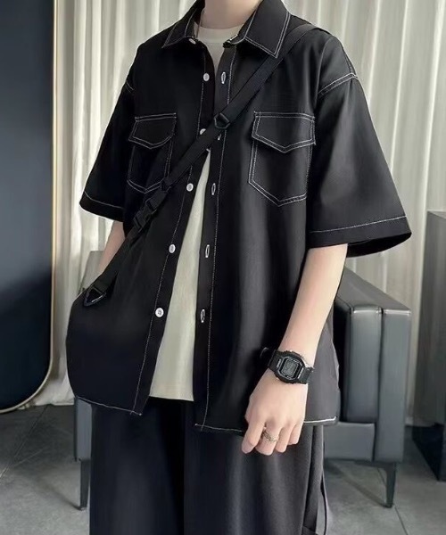 SHEPP(シープ)の「【UNISEX】ダブルフラップステッチ半袖シャツ(シャツ/ブラウス・メンズ・ブラック/ホワイト/ブラウン・M/L)」の8枚目の写真