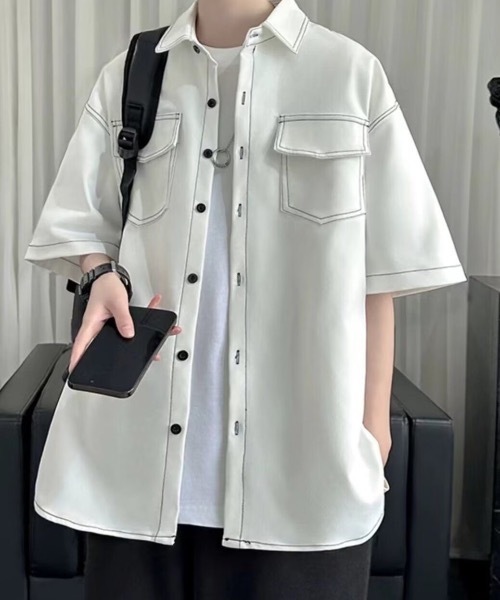SHEPP(シープ)の「【UNISEX】ダブルフラップステッチ半袖シャツ(シャツ/ブラウス・メンズ・ブラック/ホワイト/ブラウン・M/L)」の19枚目の写真