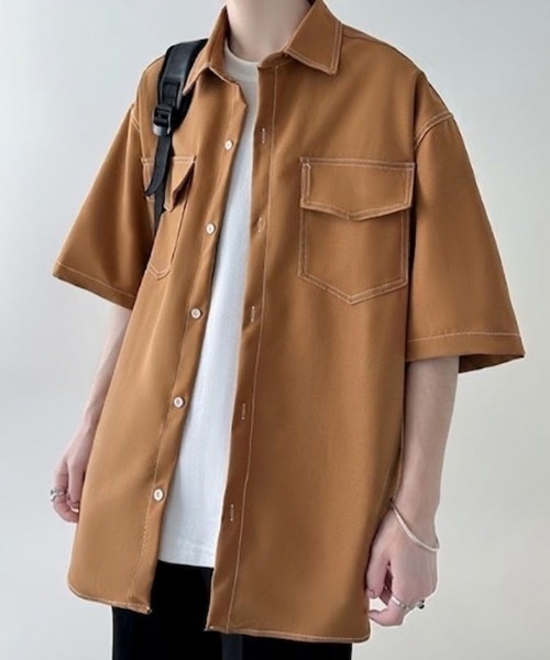 SHEPP(シープ)の「【UNISEX】ダブルフラップステッチ半袖シャツ(シャツ/ブラウス・メンズ・ブラック/ホワイト/ブラウン・M/L)」の20枚目の写真