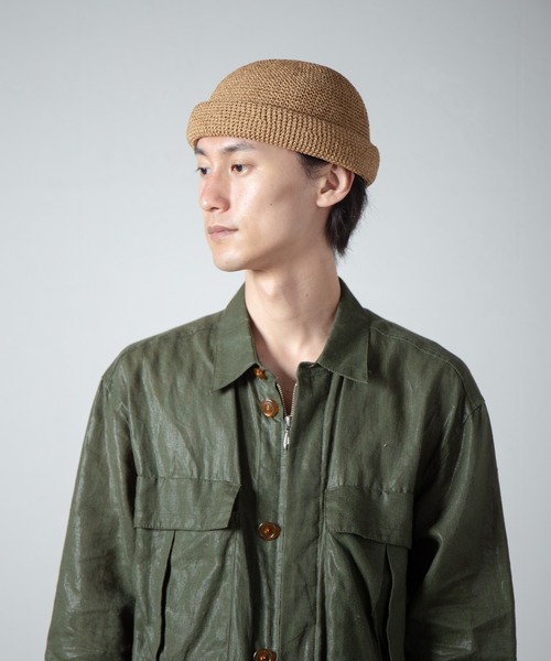 RACAL（ラカル）の「Linen Touch Cotton Hand Knit Roll Cap / 擬麻加工コットンカギ編みハンドメイドロールキャップ（キャップ・メンズ・ナチュラル/ブラック・FREE）」の2枚目の写真