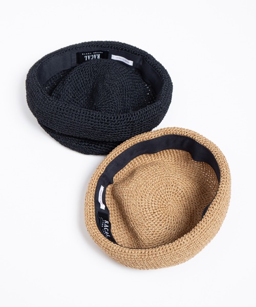 RACAL（ラカル）の「Linen Touch Cotton Hand Knit Roll Cap / 擬麻加工コットンカギ編みハンドメイドロールキャップ（キャップ・メンズ・ナチュラル/ブラック・FREE）」の3枚目の写真