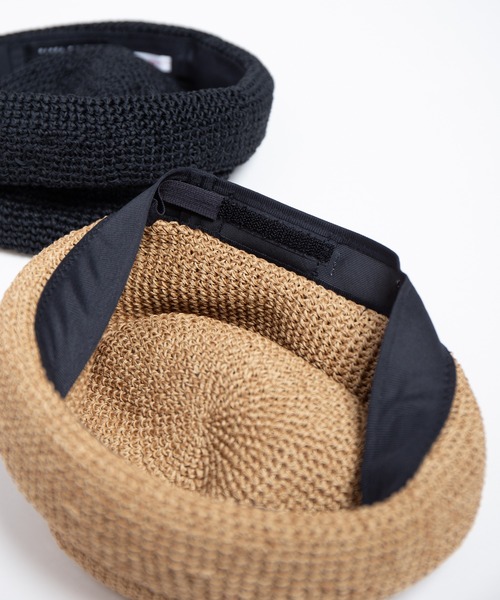 RACAL（ラカル）の「Linen Touch Cotton Hand Knit Roll Cap / 擬麻加工コットンカギ編みハンドメイドロールキャップ（キャップ・メンズ・ナチュラル/ブラック・FREE）」の4枚目の写真