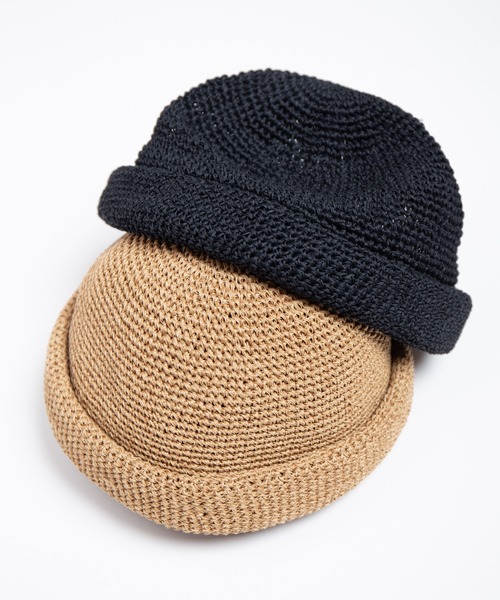 RACAL（ラカル）の「Linen Touch Cotton Hand Knit Roll Cap / 擬麻加工コットンカギ編みハンドメイドロールキャップ（キャップ・メンズ・ナチュラル/ブラック・FREE）」の6枚目の写真